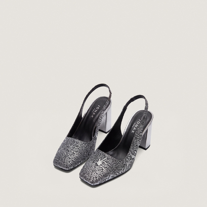 Square-Toe Heeled Pumps silver