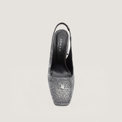 Square-Toe Heeled Pumps silver