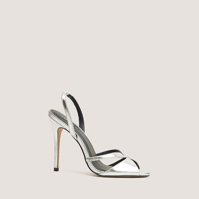 Heeled sandals with round toes in silver metallic leather | fantaisie