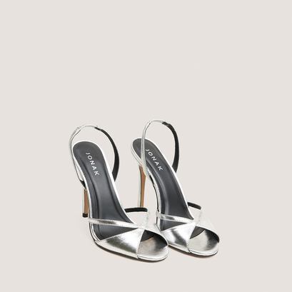 Heeled sandals with round toes in silver metallic leather | fantaisie