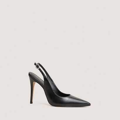 Pointed-Toe Slingback Pumps in black leather | flamme