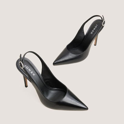 Pointed-Toe Slingback Pumps in black leather | flamme