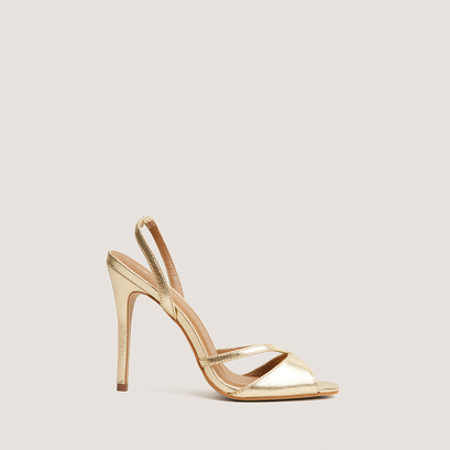 Heeled sandals with round toes in gold metallic leather | fantaisie