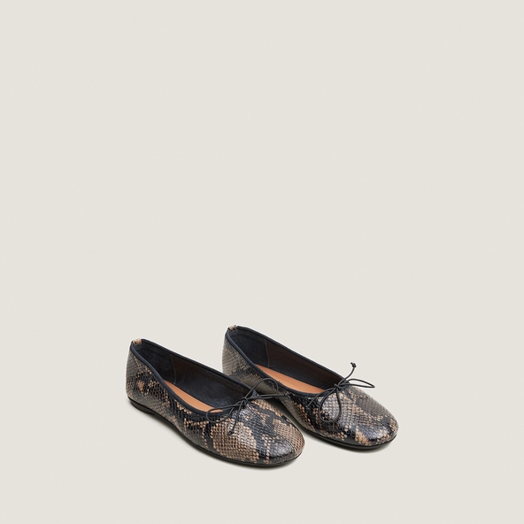 Ballet flats with small laces in taupe python-effect leather | DALLETTE