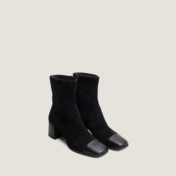Heeled ankle boots in black leather and black suede leather | ALMIR