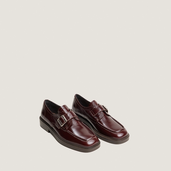 Buckle derbies in chocolate aged leather | DAMELIA