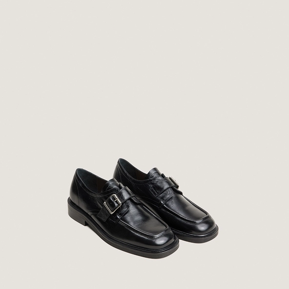 Buckle derbies in aged black leather | DAMELIA