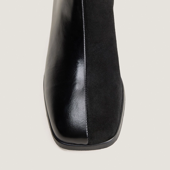 Heeled ankle boots in black leather and black suede leather | VIPO