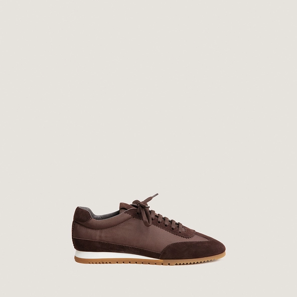 Lace-up sneakers in brown velvet and brown nylon | DUTA