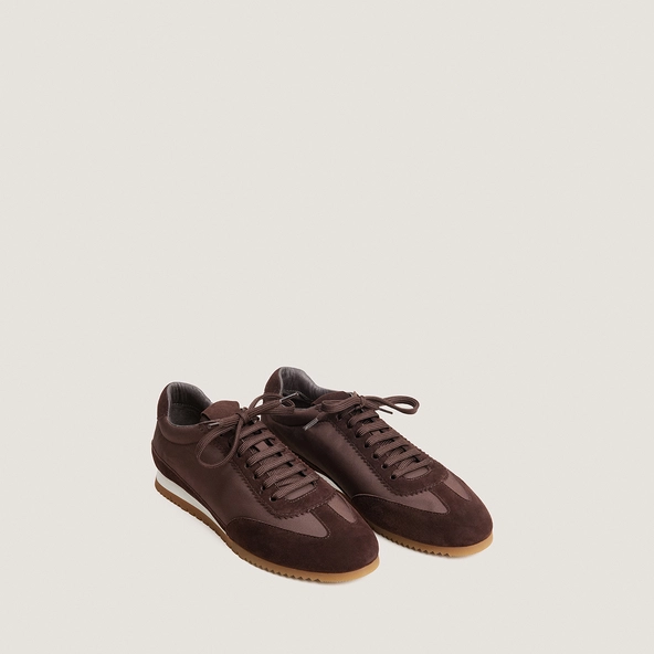 Lace-up sneakers in brown velvet and brown nylon | DUTA