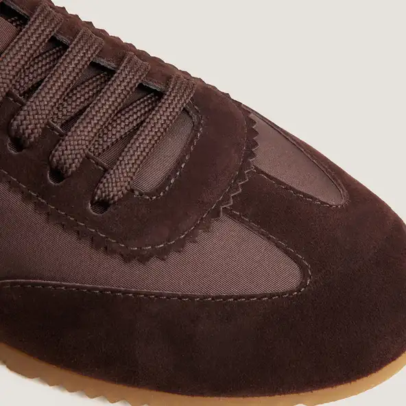 Lace-up sneakers in brown velvet and brown nylon | DUTA
