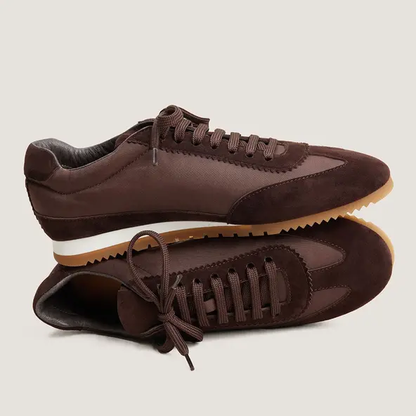 Lace-up sneakers in brown velvet and brown nylon | DUTA
