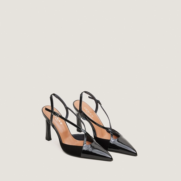 Heeled Pumps in black patent and black suede | DAUTOMNE