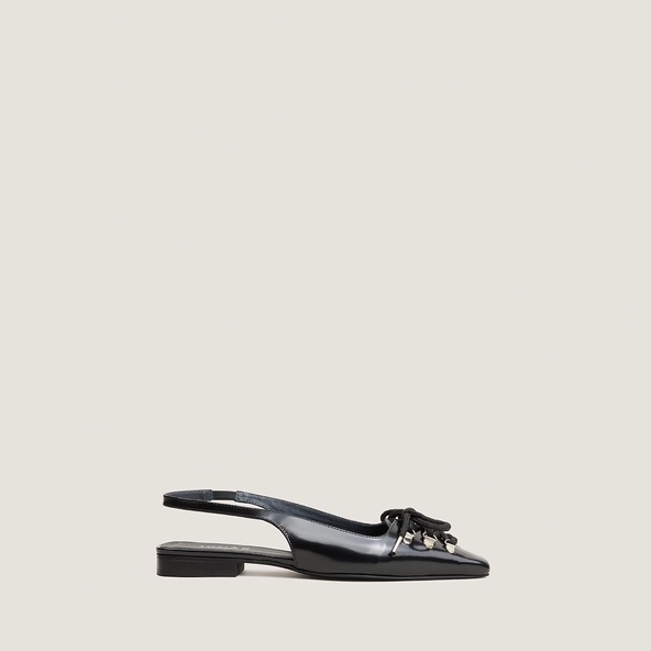 Lace-Up Slingback Ballet Flats in black glazed leather | DINOU