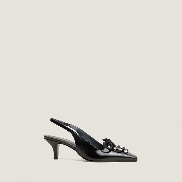 Lace-Up Slingback Pumps in black glazed leather | DINUS
