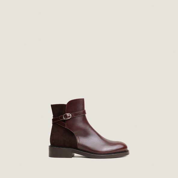Round-toe ankle boots in chocolate leather and brown suede | DOOTSY