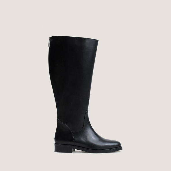 Round-Toe Boots in black leather wide calf size L | FLEUR