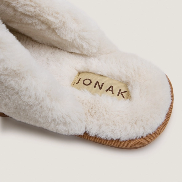 Slippers in hazelnut synthetic fur split leather | JUNIOR
