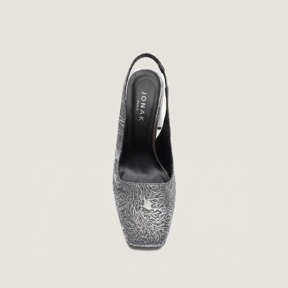 Square-Toe Heeled Pumps in silver iridescent fabric and silver synthetic | DACK