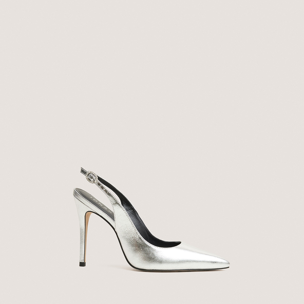 Pointed-Toe Slingback Pumps in silver metallic leather | FLAMME