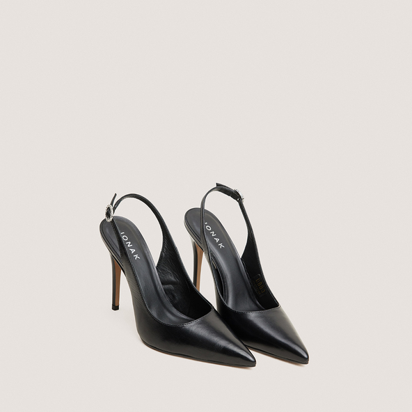 Pointed-Toe Slingback Pumps in black leather | FLAMME