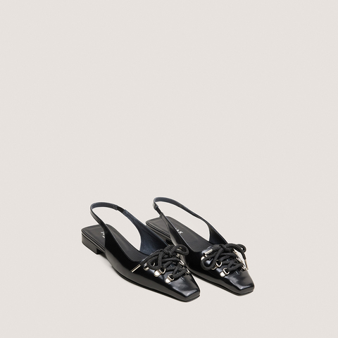 Lace-Up Slingback Ballet Flats black