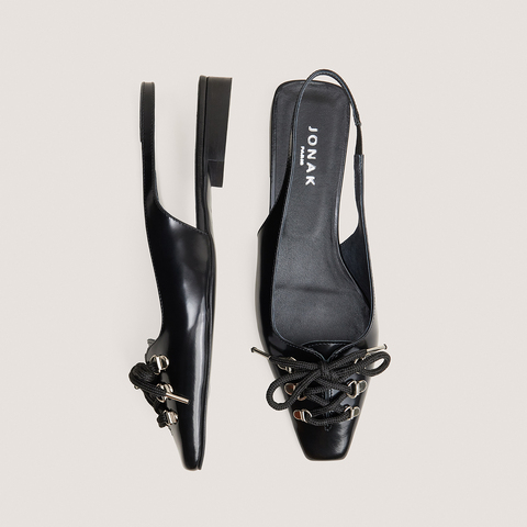 Lace-Up Slingback Ballet Flats black