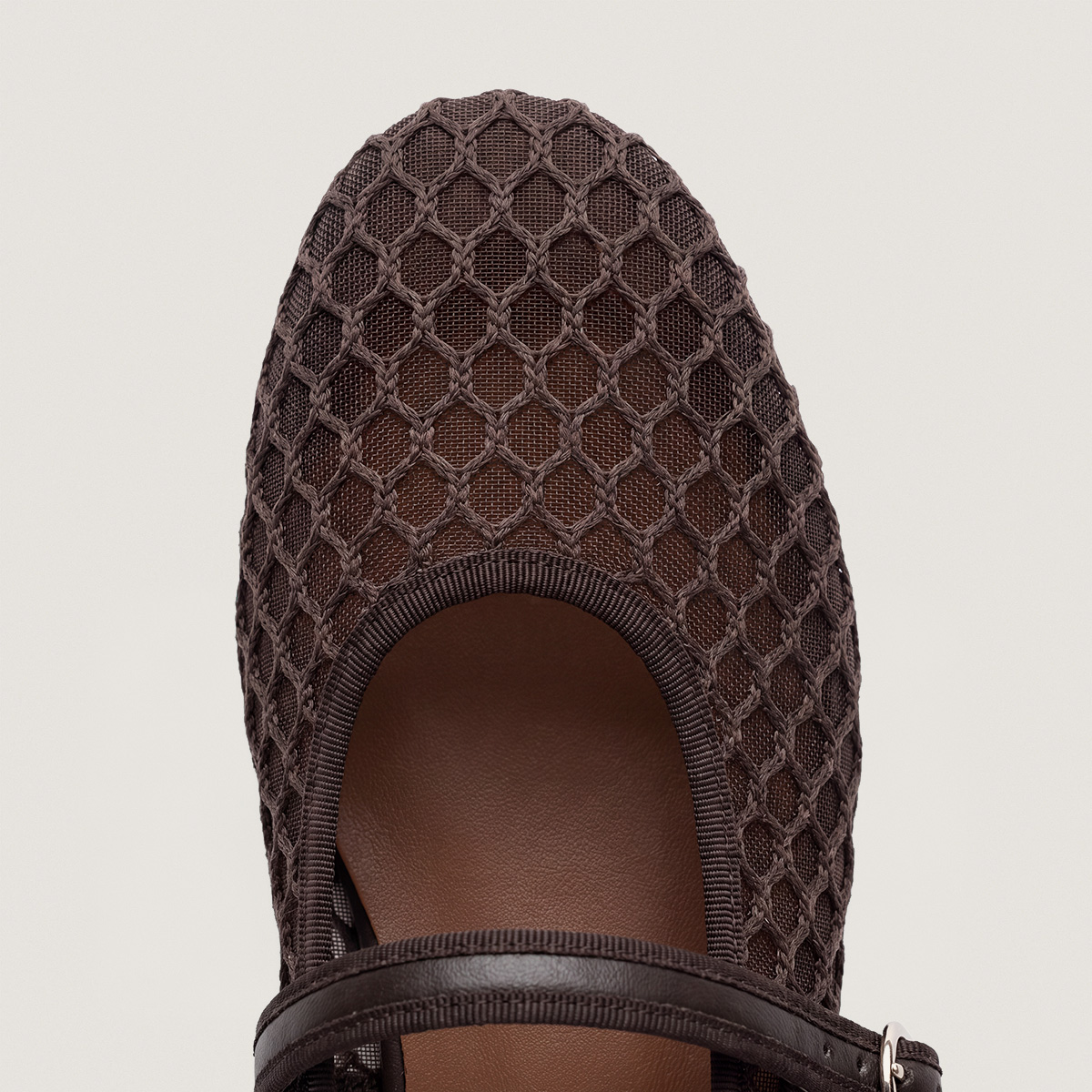 Ballet Flats with Straps in brown mesh and leather | DEESSIA