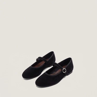 Ballet flats with adjustable straps and buckles black