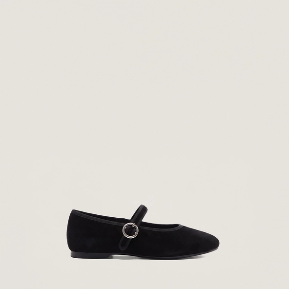 Ballet flats with adjustable straps and buckles in black suede | DEESSE