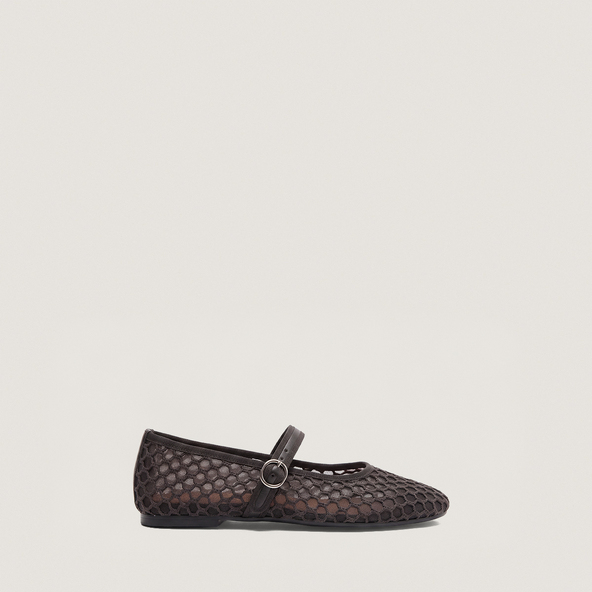 Ballet Flats with Straps in brown mesh and leather | DEESSIA