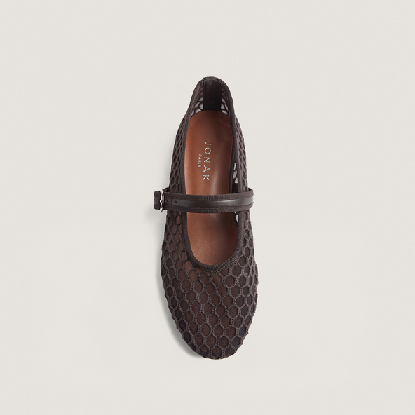 Ballet Flats with Straps in brown mesh and leather | DEESSIA