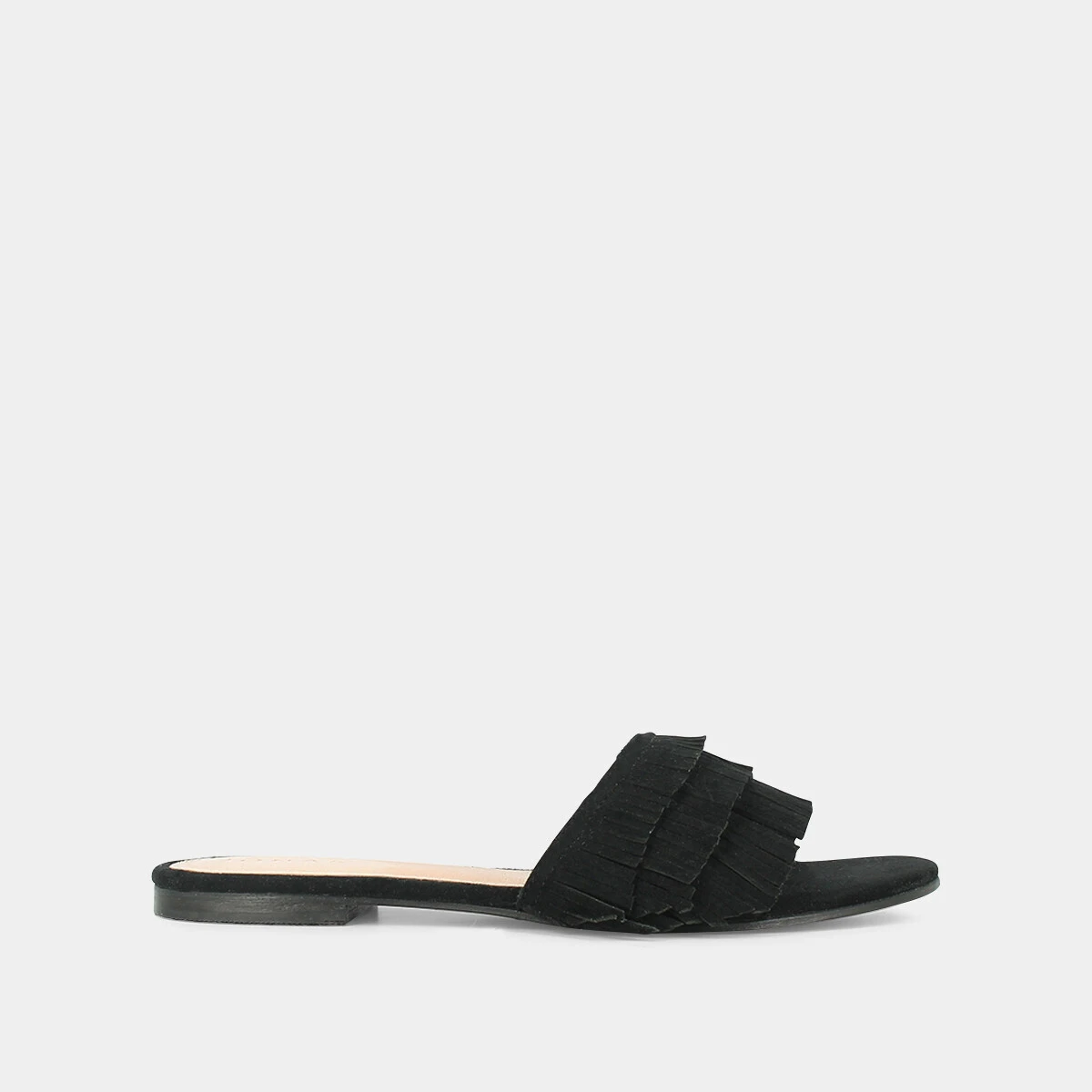 Black suede mules with fringe | WENDY