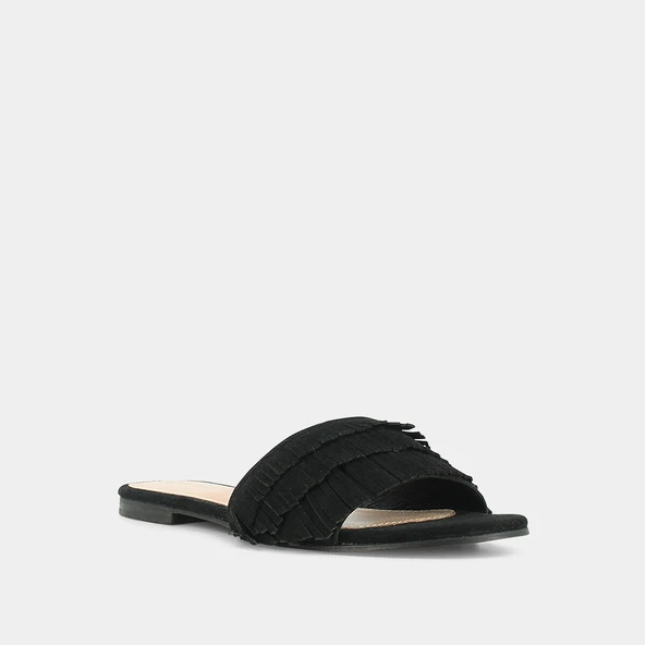 Black suede mules with fringe | WENDY