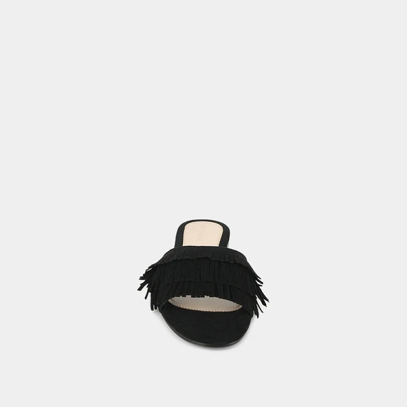 Black suede mules with fringe | WENDY