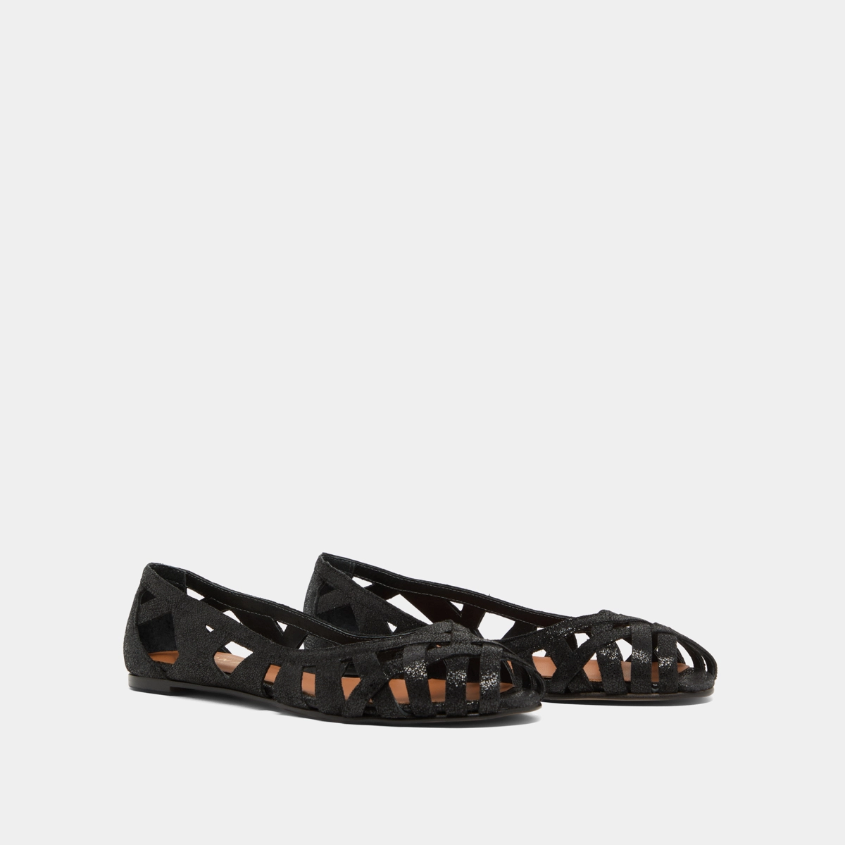 Cut-out ballet flats with laminated black upper | DERAY