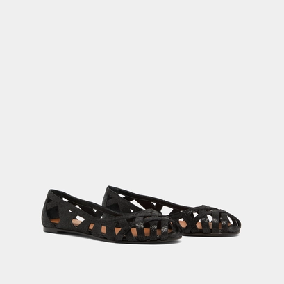 Cut-out ballet flats with laminated black upper | deray