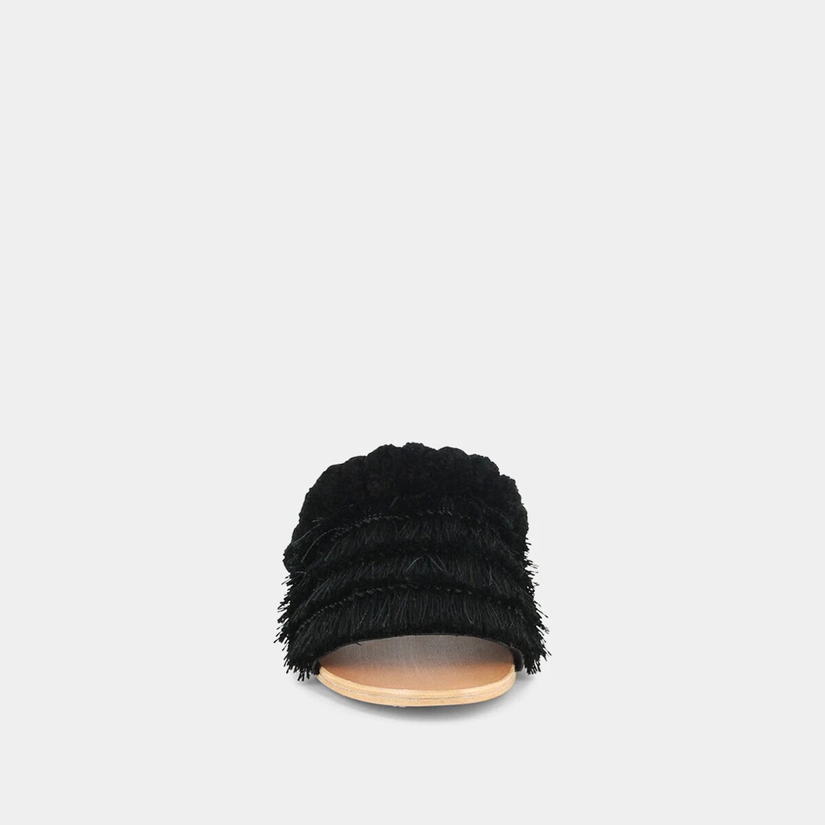 Black textile mules with fringe | JOUJOU