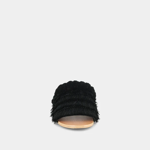 Black textile mules with fringe | JOUJOU
