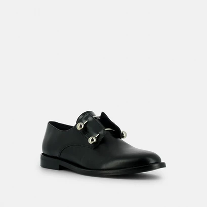 Brogues with silver bars and cabochons in black leather | duthen