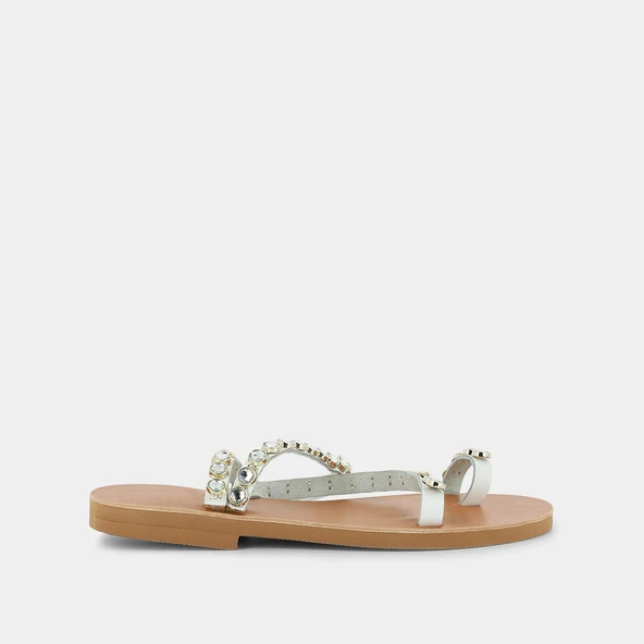 Jewelled sandals in white leather | CRISTO