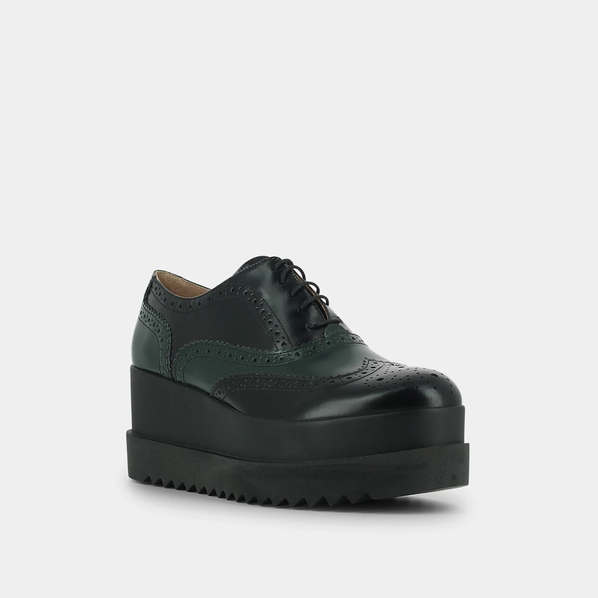 Derbies with thick platform in black and green leather | AMICO