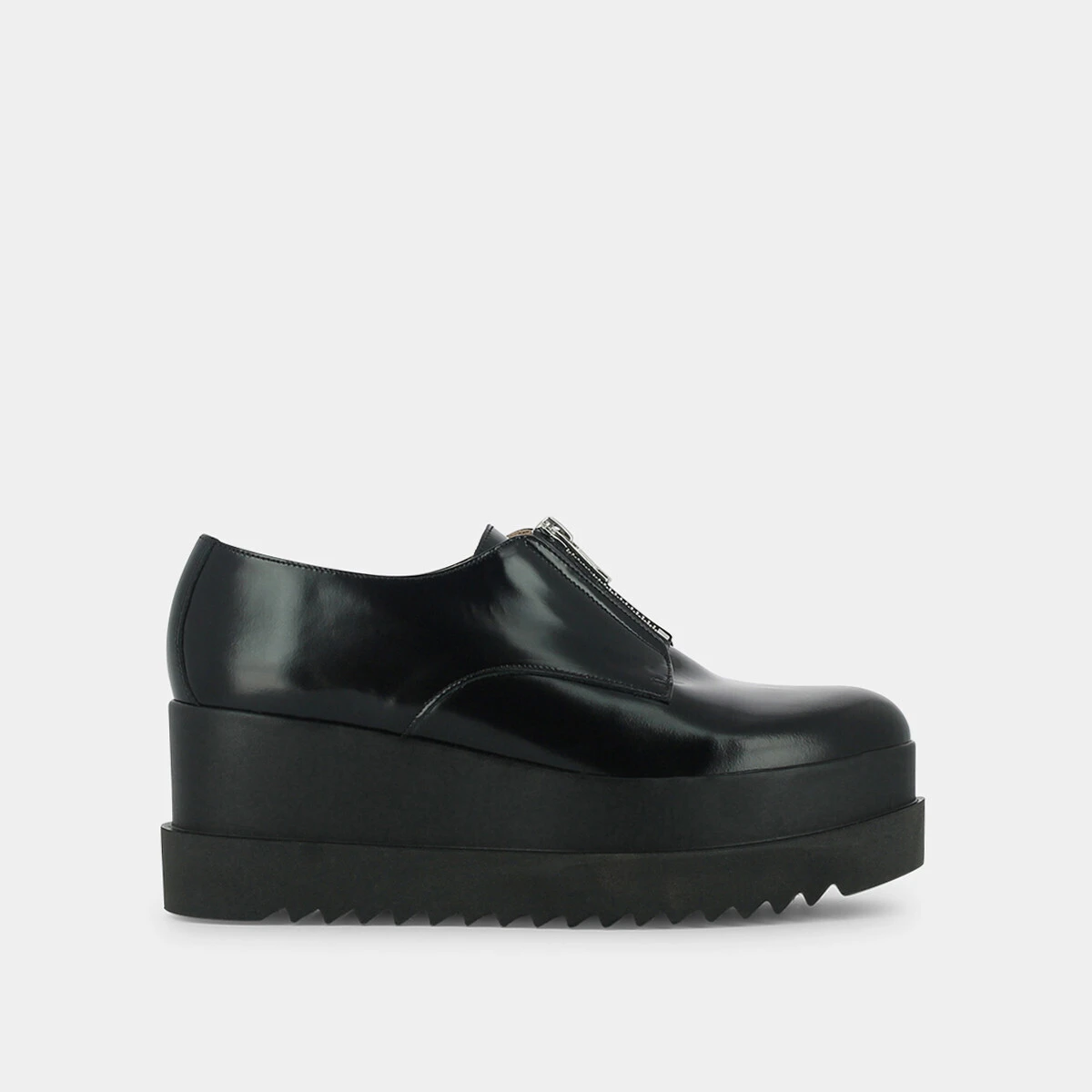 Platform derbies with zip in black leather | AMANTE