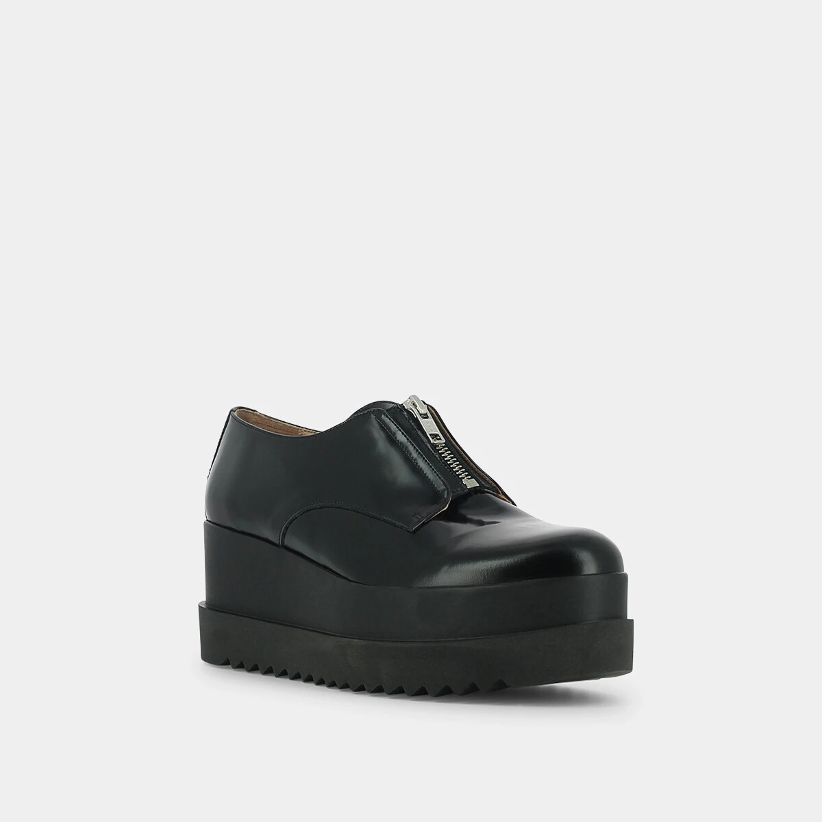Platform derbies with zip in black leather | AMANTE