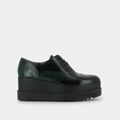 Derbies with thick platform in black and green leather | amico