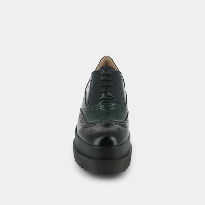 Derbies with thick platform in black and green leather | amico