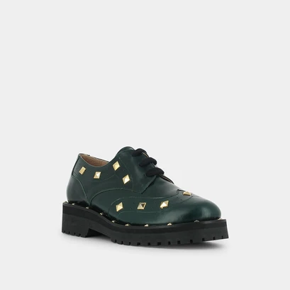 Derbies with golden studs in green leather | aiva