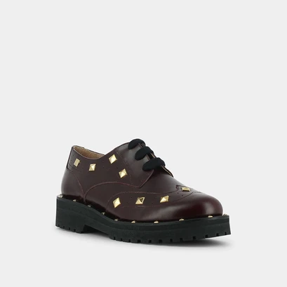 Derbies with golden studs in burgandy leather | aiva