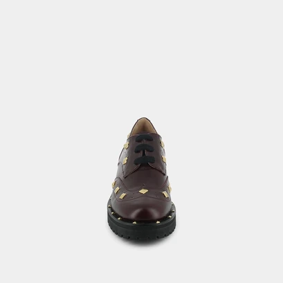 Derbies with golden studs in burgandy leather | aiva