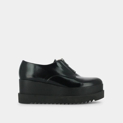 Platform derbies with zip in black leather | amante